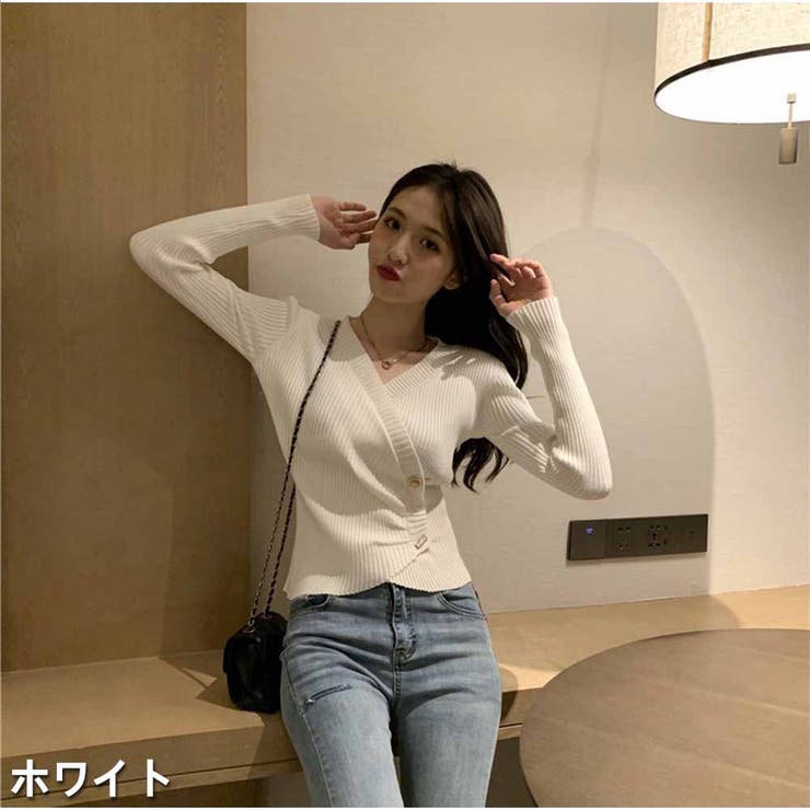 カシュクール Vネックカットソー 長袖 無地 春  | And Kawaii | 詳細画像2 