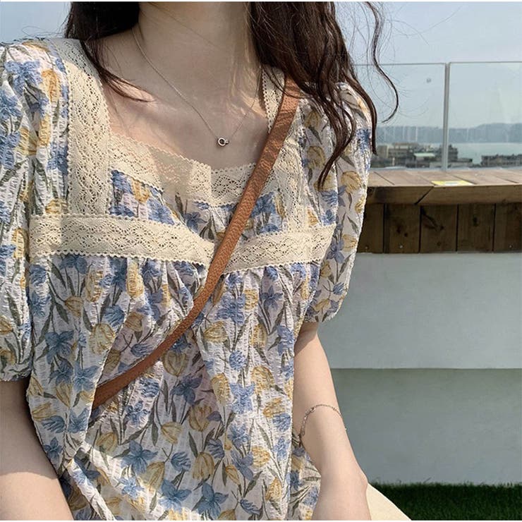 トップスブラウス スクエアネック 春 夏 花柄 かわいい | And Kawaii | 詳細画像4 