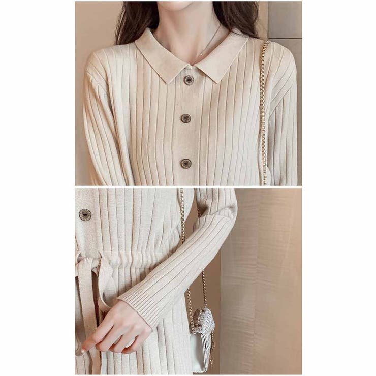 ニットカシュクールワンピース リブ編み Vネック | And Kawaii | 詳細画像11 