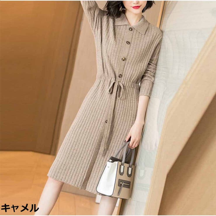 ニットカシュクールワンピース リブ編み Vネック | And Kawaii | 詳細画像2 