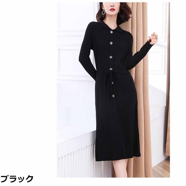 ニットカシュクールワンピース リブ編み Vネック | And Kawaii | 詳細画像3 