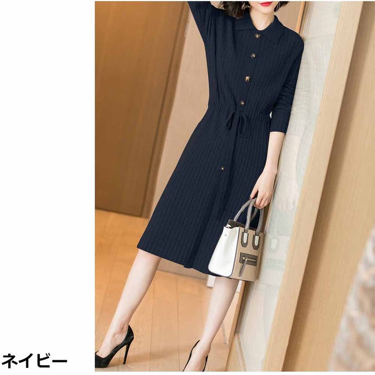 ニットカシュクールワンピース リブ編み Vネック | And Kawaii | 詳細画像4 