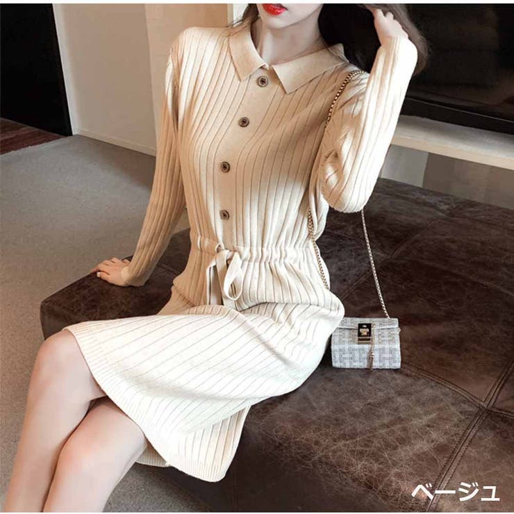 ニットカシュクールワンピース リブ編み Vネック | And Kawaii | 詳細画像5 