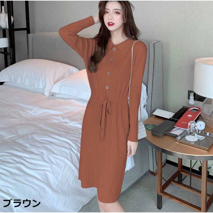 ニットカシュクールワンピース リブ編み Vネック | And Kawaii | 詳細画像6 