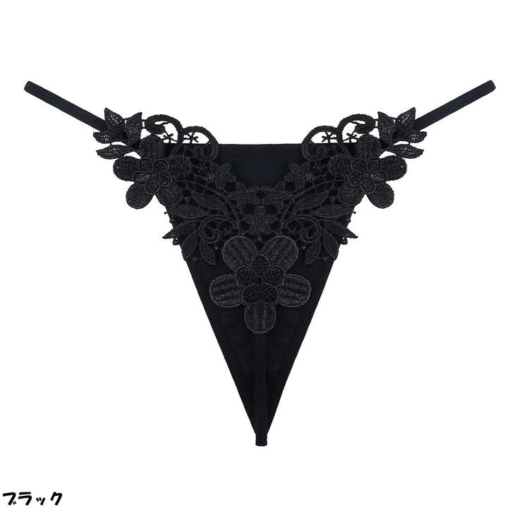 ブラック | 花柄レースTバック 刺繍フラワーレースTバックショーツ | And Kawaii