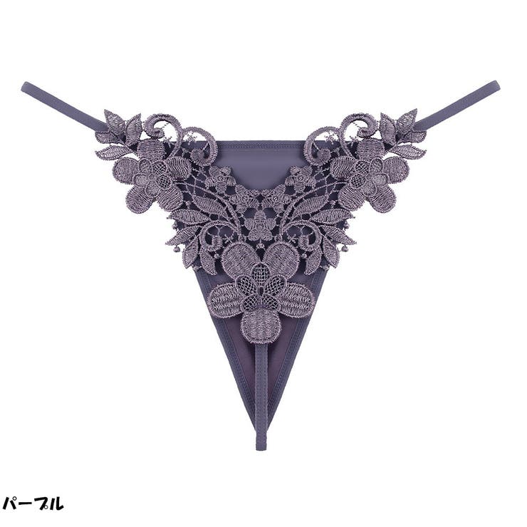 パープル | 花柄レースTバック 刺繍フラワーレースTバックショーツ | And Kawaii