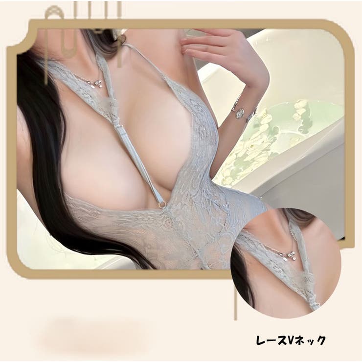 セクシーランジェリー レースVネック バックレスボディスーツ 透け感あり | And Kawaii | 詳細画像2 