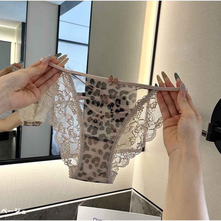 ベージュ | シアーレース フェミニンショーツ 透け感レオパード デザインショーツ | And Kawaii