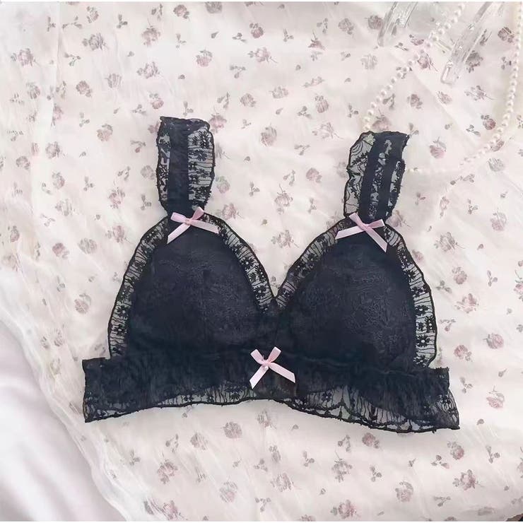 ガーリーレースリボンランジェリーセット ノンワイヤーブラ＆ショーツ 可愛いフリル… | And Kawaii | 詳細画像4 
