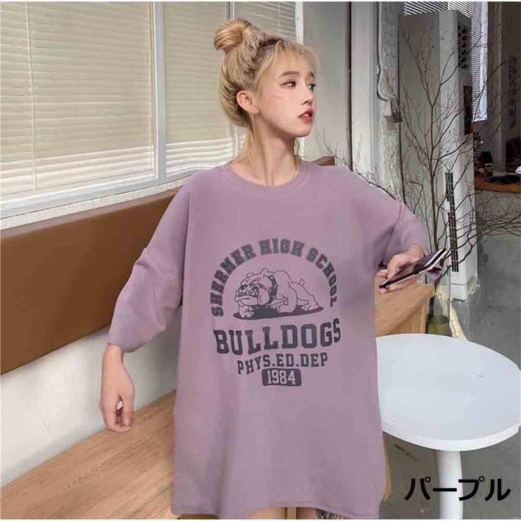 Tシャツ 体型カバー トップス 半袖 ロゴプリント 韓国ファッション