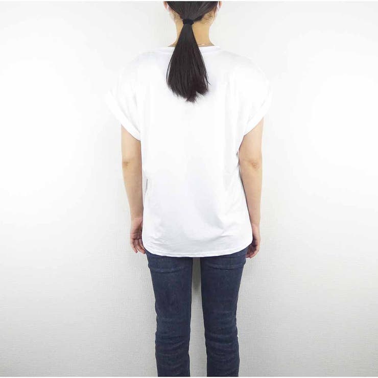ロゴプリント フレンチスリーブ Tシャツ クルーネック 着痩せ