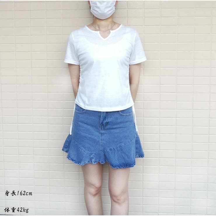 Tシャツ Vネックダブルドロスト トップス 夏 韓国ファッション | And Kawaii | 詳細画像8 