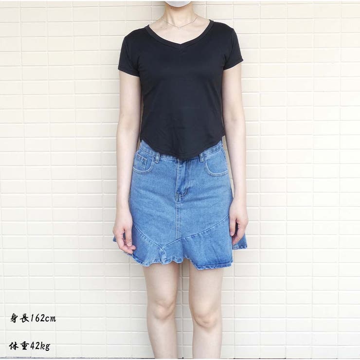 Vネック Tシャツ ショート丈 トップス シンプル 夏服  韓国ファッション | And Kawaii | 詳細画像5 