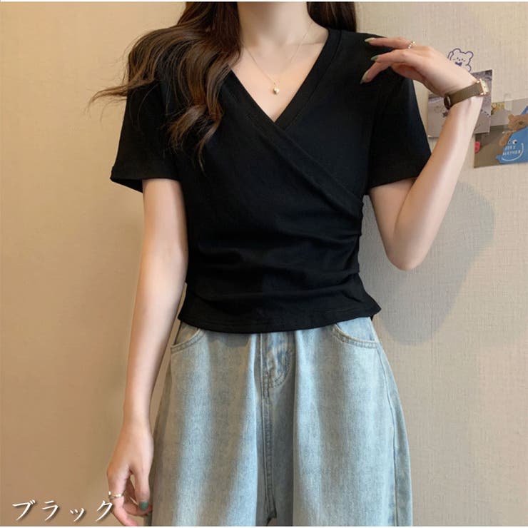 クロスTシャツ Vネック 半袖Tシャツ レディース 薄い ショート丈 夏 | And Kawaii | 詳細画像2 