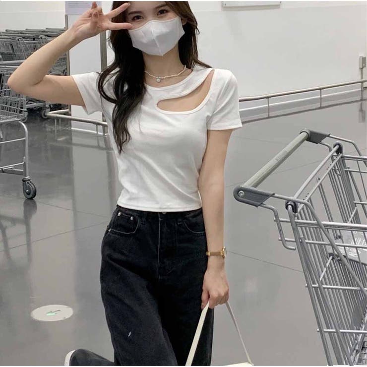 ホワイト | 半袖Tシャツ 透かし ショートTシャツ レディース 夏 韓国 | And Kawaii