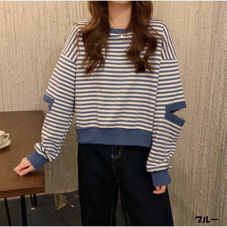 ガーリーＴシャツ キャット柄 スリム トップス 長袖 韓国系 t633 長袖Tシャツ ショート丈 レディース トップス ボーダー柄 韓国