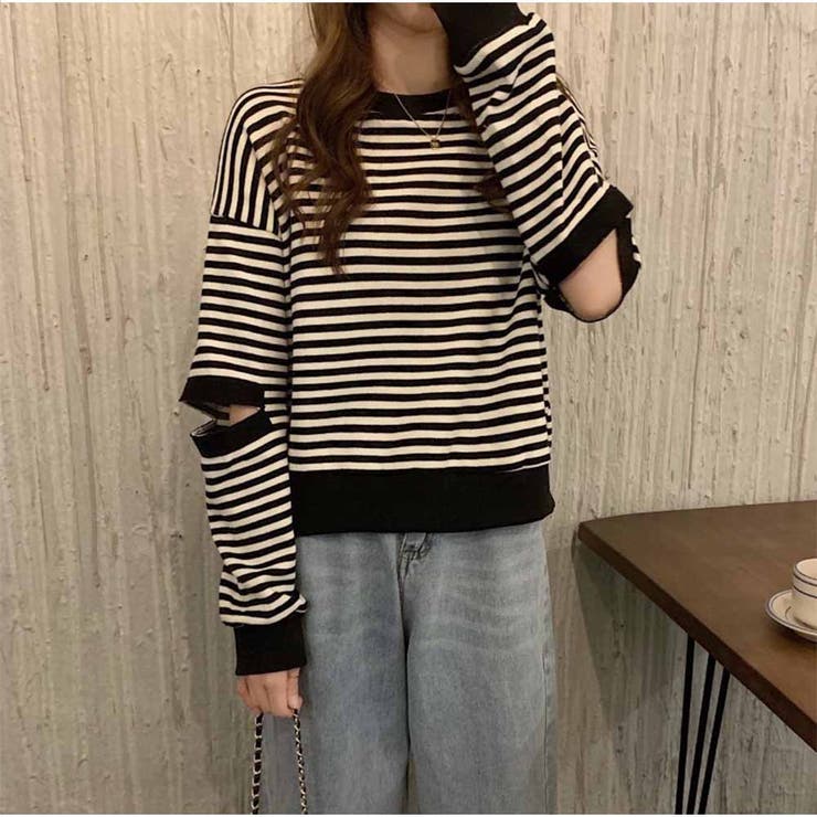 長袖Tシャツ ショート丈 レディース トップス ボーダー柄 韓国ファッション | And Kawaii | 詳細画像3 