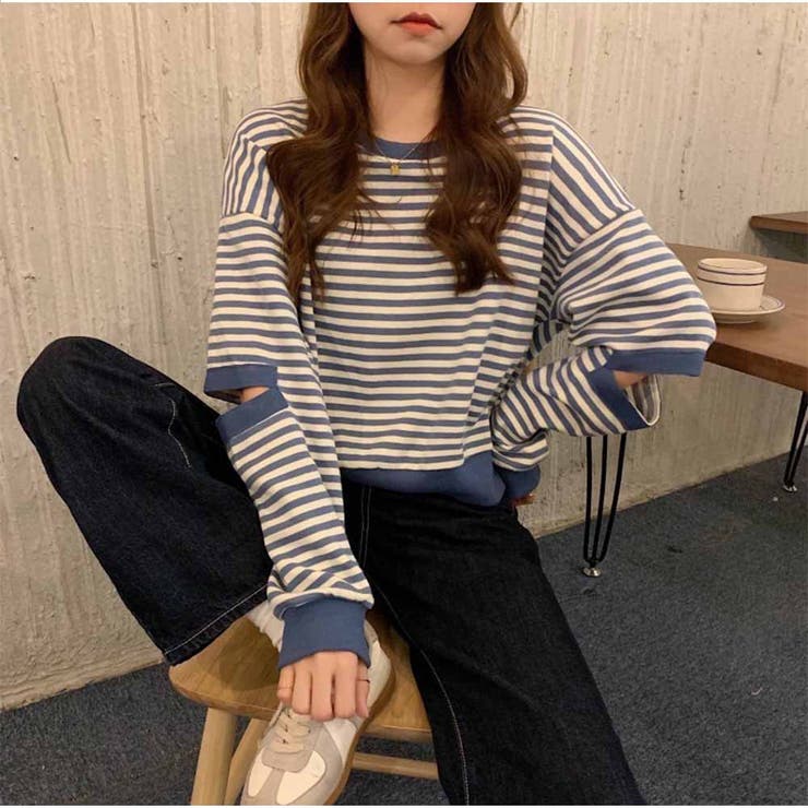 長袖Tシャツ ショート丈 レディース トップス ボーダー柄 韓国ファッション | And Kawaii | 詳細画像5 