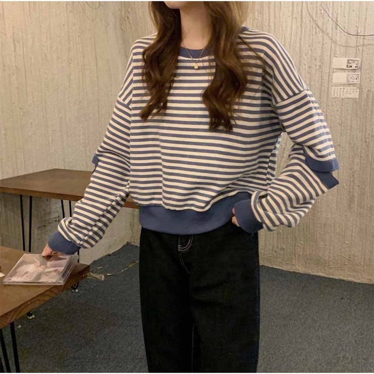 韓国 セットアップ カジュアル Tシャツ ボーダー ロングスカート mm-fj-046-01.jpg