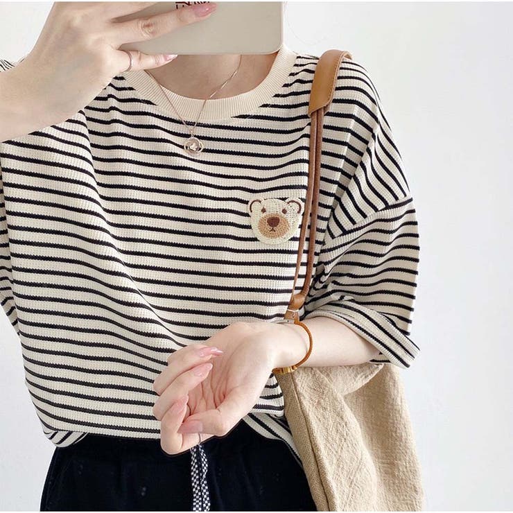 Tシャツ 半袖 レディーストップス ボーダー柄 韓国ファッション | And Kawaii | 詳細画像11 