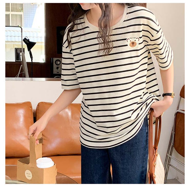 Tシャツ 半袖 レディーストップス ボーダー柄 韓国ファッション | And Kawaii | 詳細画像14 