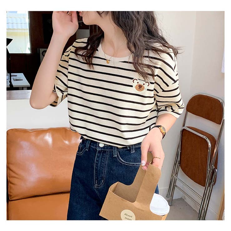Tシャツ 半袖 レディーストップス ボーダー柄 韓国ファッション | And Kawaii | 詳細画像15 