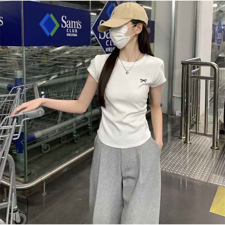 ミニリボン刺繍入り ベーシックフィットTシャツ コットンラウンドネック半袖 | And Kawaii | 詳細画像11 