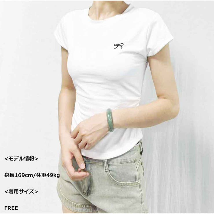 ミニリボン刺繍入り ベーシックフィットTシャツ コットンラウンドネック半袖 | And Kawaii | 詳細画像3 