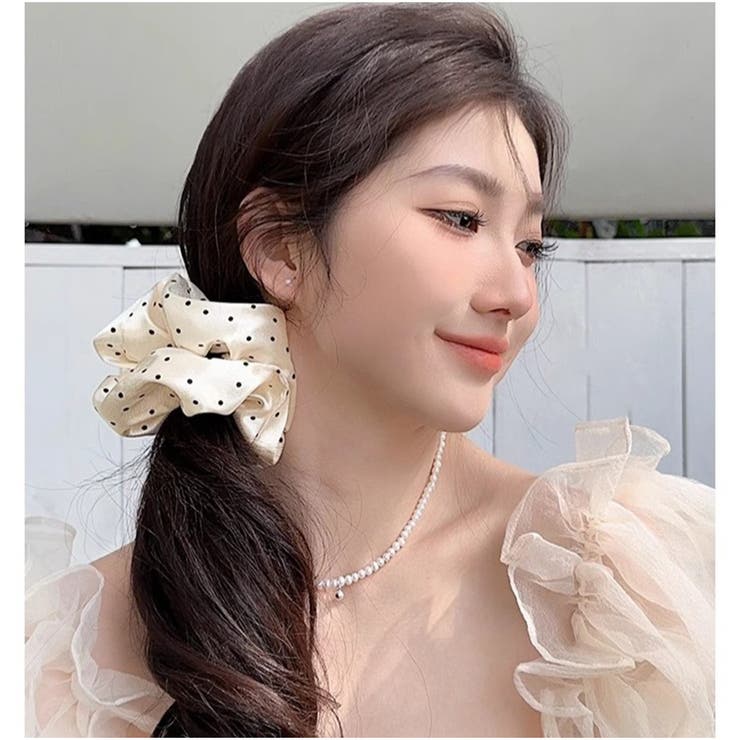 シュシュ ドット柄 レトロガーリーヘアアクセサリー 2色展開