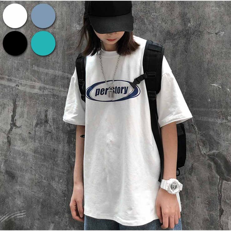 Tシャツ 体型カバー トップス 半袖 ロゴプリント 夏服 韓国