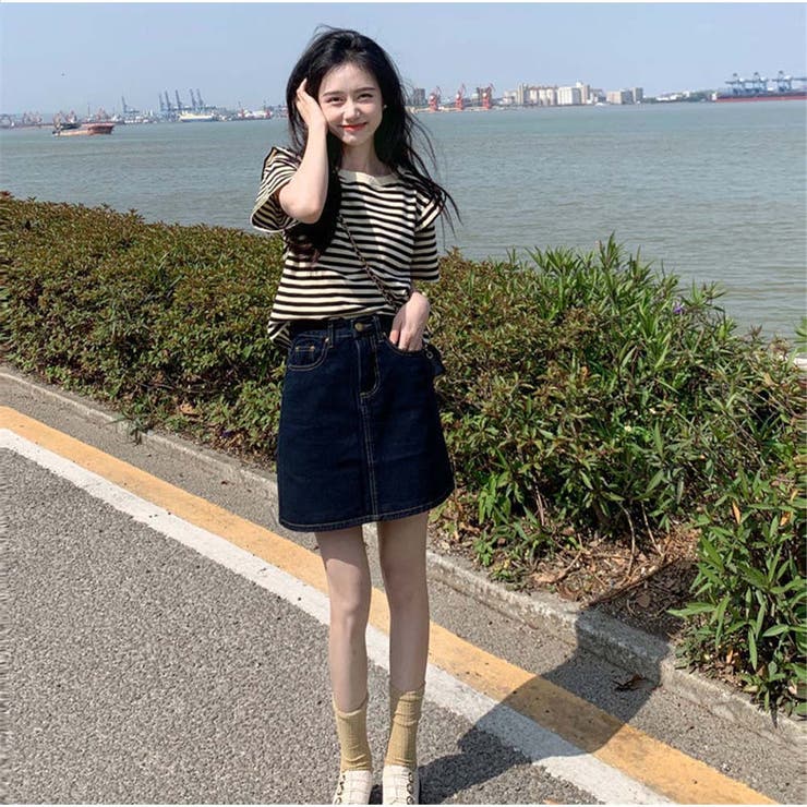 Tシャツ レディース トップス ボーダー柄 韓国ファッション[品番
