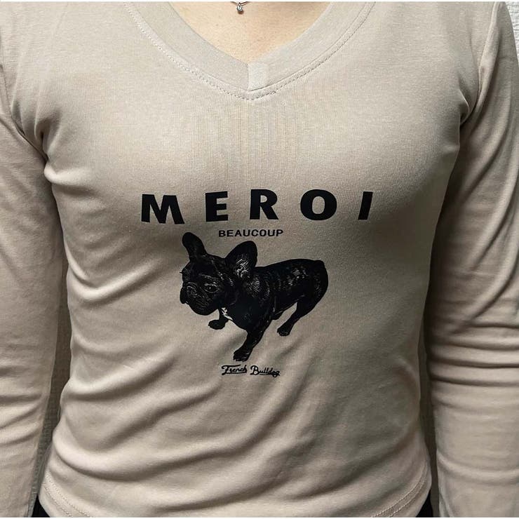 長袖Tシャツ Vネック スリムフィット レディース 韓国 ロゴ