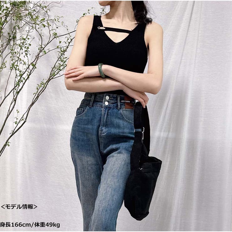 リブニットタンクトップ トップス フロントオープン Vネック ベーシック | And Kawaii | 詳細画像3 