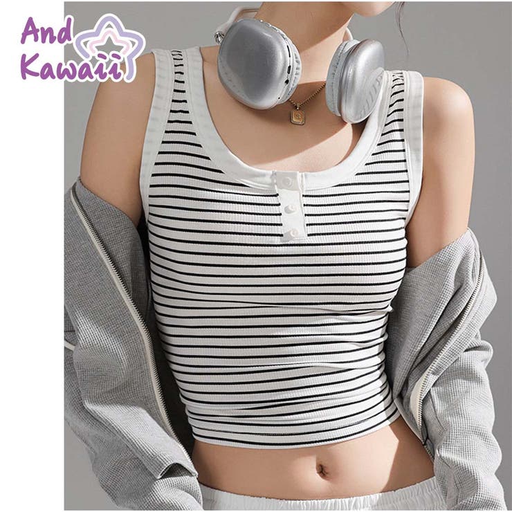 タンクトップ ボーダー 韓国ファッション | And Kawaii | 詳細画像13 