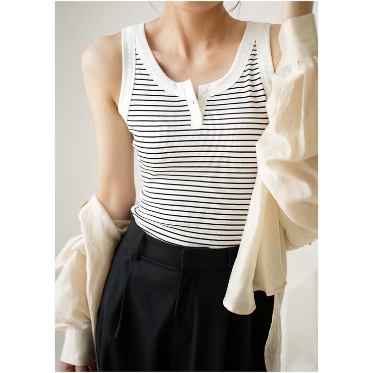 タンクトップ ボーダー 韓国ファッション | And Kawaii | 詳細画像16 