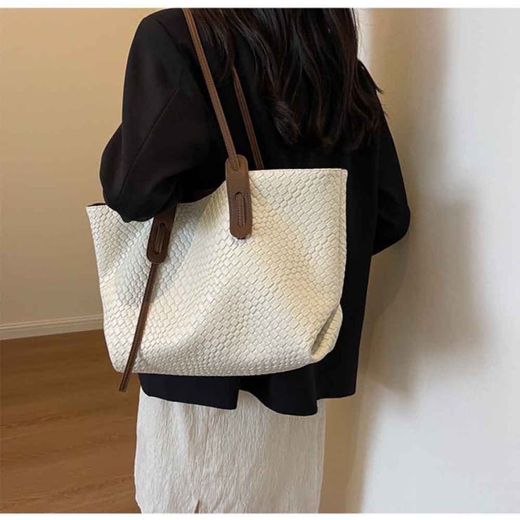 トートバッグ 大容量 編みトートバッグ 軽量PUレザー | And Kawaii | 詳細画像7 