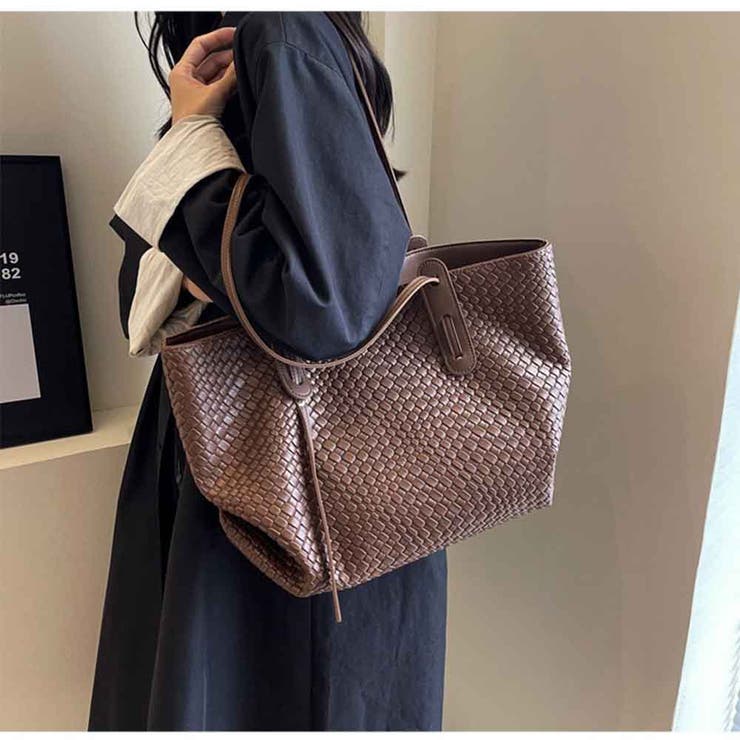 トートバッグ 大容量 編みトートバッグ 軽量PUレザー | And Kawaii | 詳細画像11 