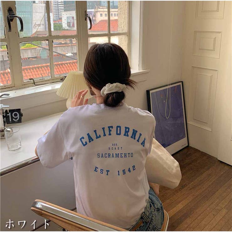 半袖Tシャツ クルーネック 前後ロゴプリント ゆったりトップス | And Kawaii | 詳細画像2 