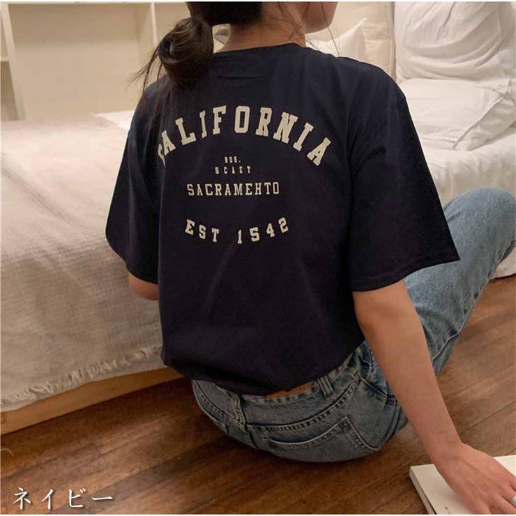 半袖Tシャツ クルーネック 前後ロゴプリント ゆったりトップス | And Kawaii | 詳細画像3 