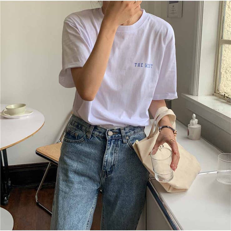 半袖Tシャツ クルーネック 前後ロゴプリント ゆったりトップス | And Kawaii | 詳細画像5 