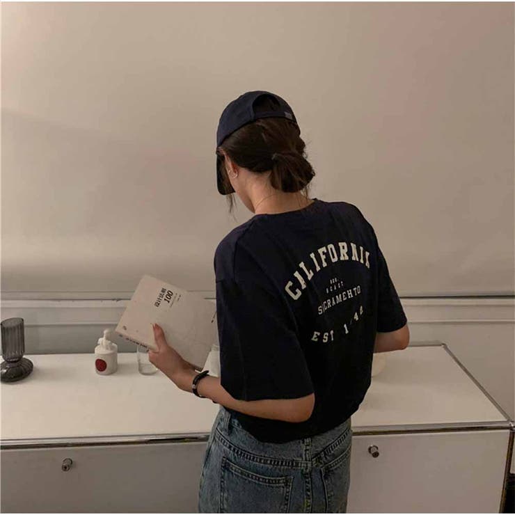 半袖Tシャツ クルーネック 前後ロゴプリント ゆったりトップス | And Kawaii | 詳細画像7 