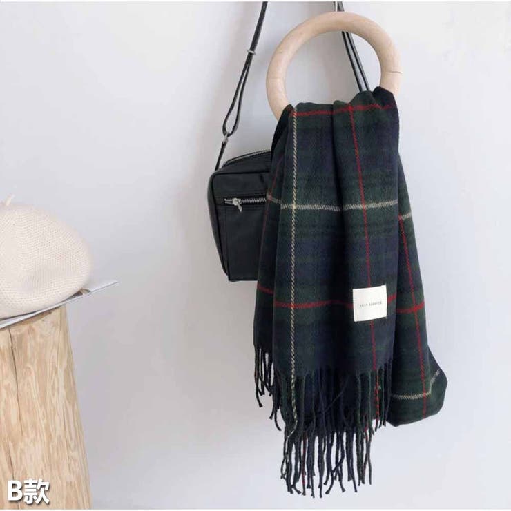 B | マフラー ボリュームフリンジマフラー チェック柄 韓国ファッション カジュアル | And Kawaii