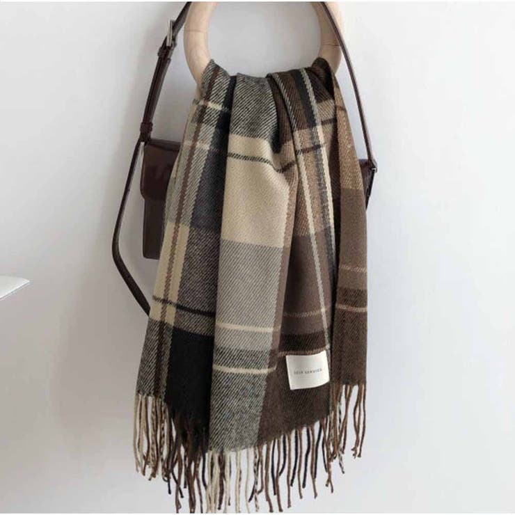 マフラー ボリュームフリンジマフラー チェック柄 韓国ファッション カジュアル | And Kawaii | 詳細画像2 