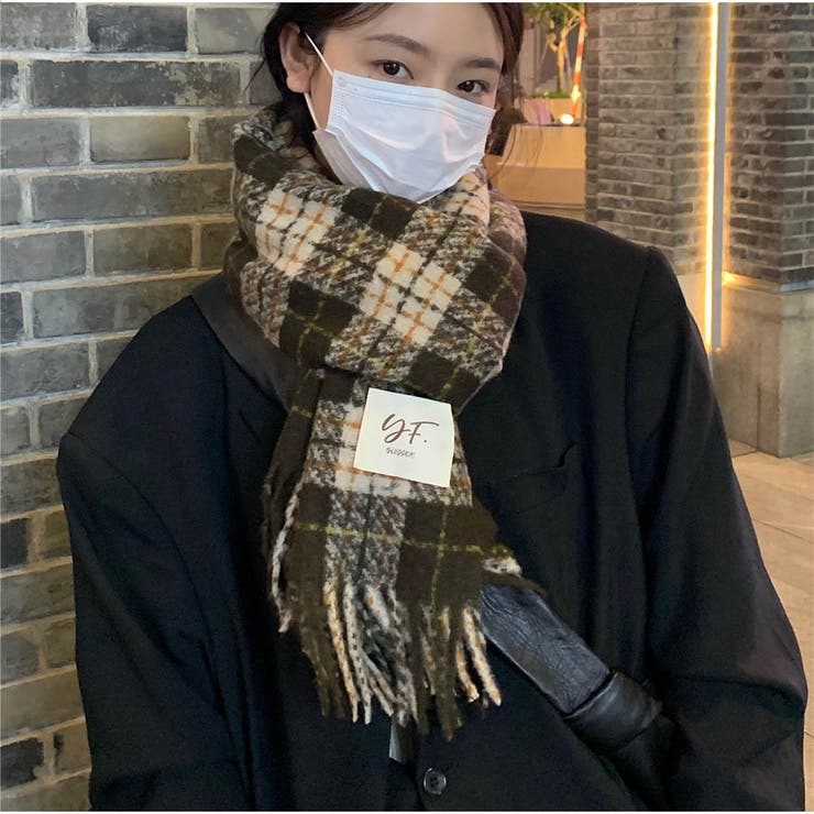 ロングマフラー ボリュームフリンジマフラー チェック柄 | And Kawaii | 詳細画像5 