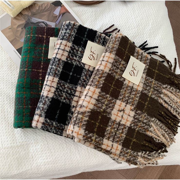 ロングマフラー ボリュームフリンジマフラー チェック柄 | And Kawaii | 詳細画像6 