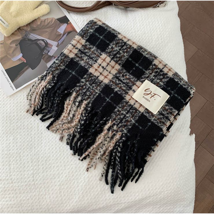 ロングマフラー ボリュームフリンジマフラー チェック柄 | And Kawaii | 詳細画像8 