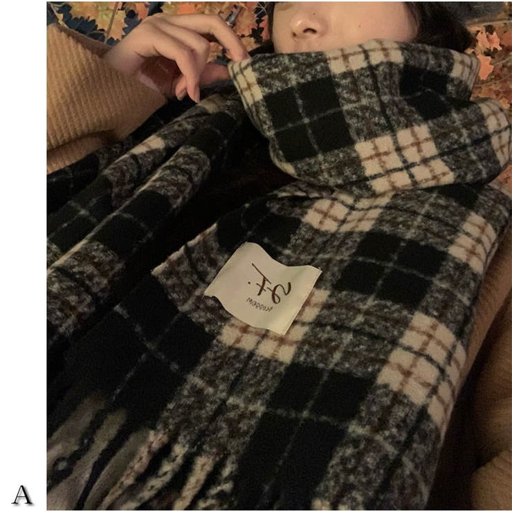 A | ロングマフラー ボリュームフリンジマフラー チェック柄 | And Kawaii