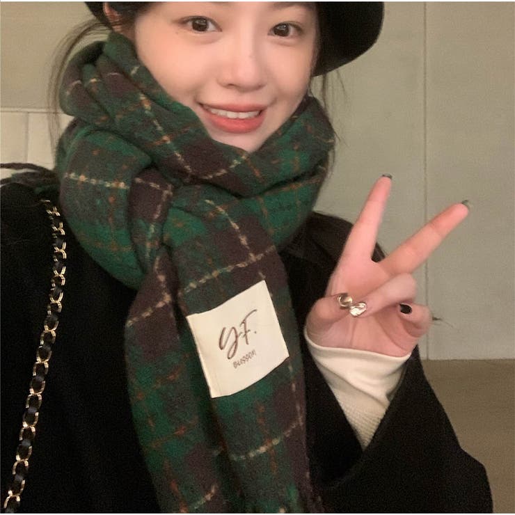 ロングマフラー ボリュームフリンジマフラー チェック柄 | And Kawaii | 詳細画像2 