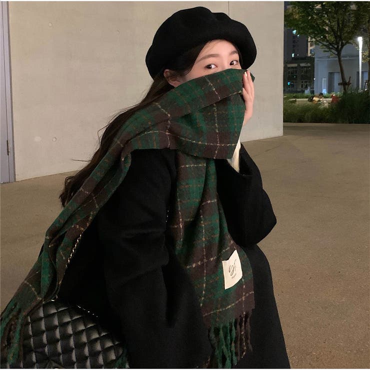 ロングマフラー ボリュームフリンジマフラー チェック柄 | And Kawaii | 詳細画像3 