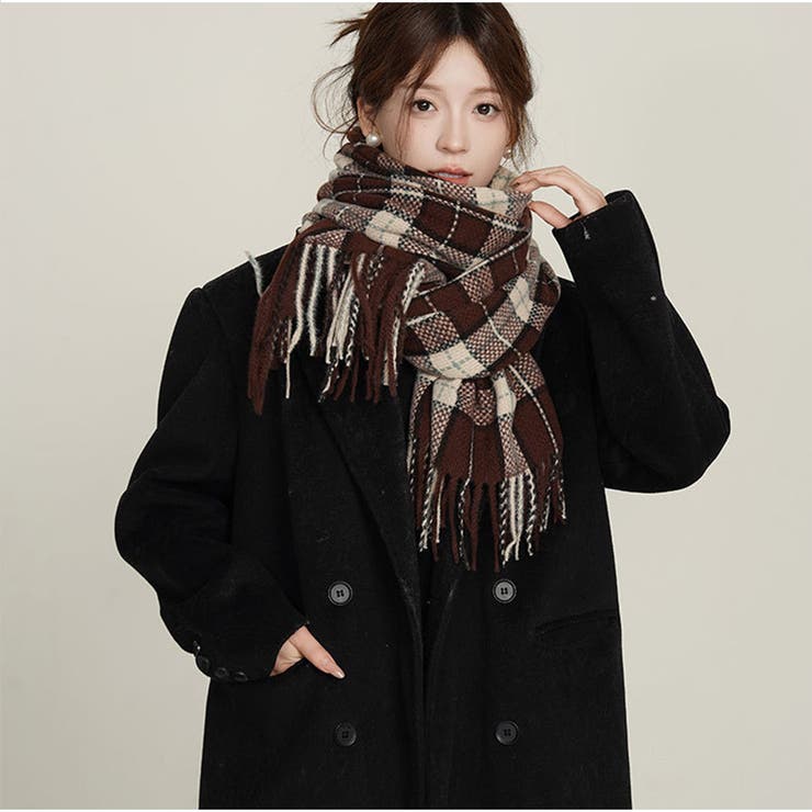 大判マフラー チェック柄 秋冬レディース 暖かい 大人可愛い 羽織り 防寒保温 | And Kawaii | 詳細画像10 